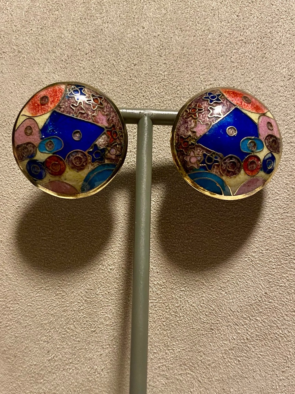 Colorful Enamel Round Statement Earrings - Multi-Color